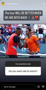 Nick Kyrgios' Instagram story (@k1ngkyrg1os)